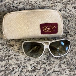 White retro Penguin sunglasses with case